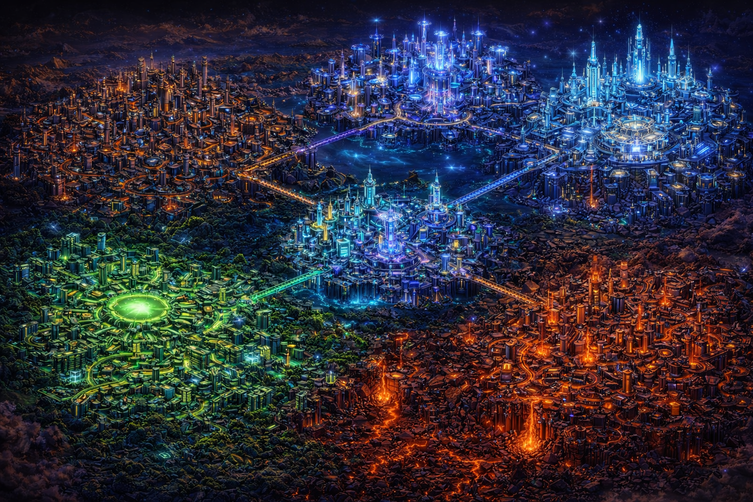 EZZI World 2.5D Map - Five interconnected mining zones